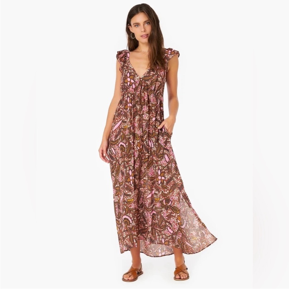 XiRENA Brown Paisley Maxi Dress with Pink Accents - Picture 6 of 7